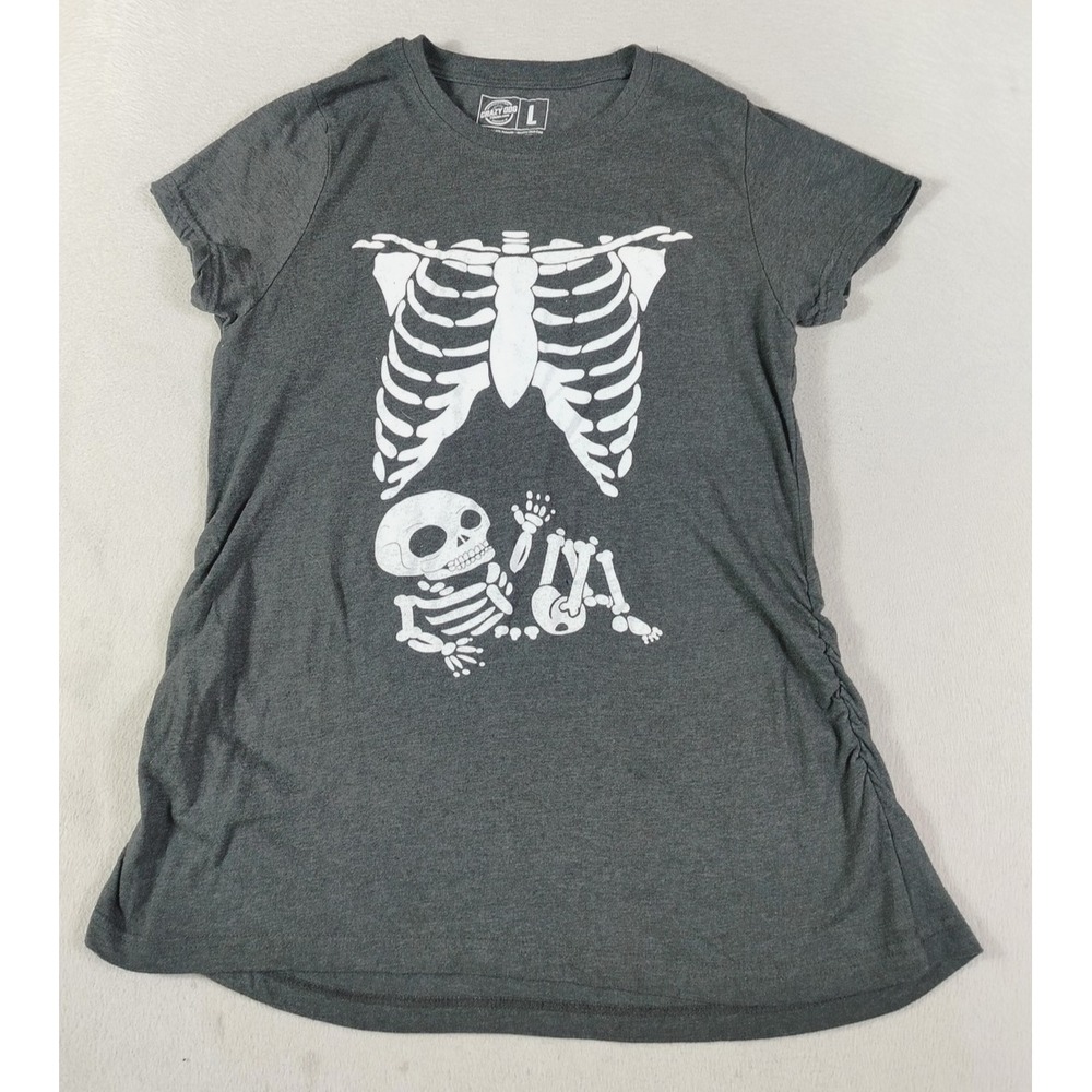 CrazyDog‎ TShirts Shirt Womens Large Gray Maternity Skeleton Baby Halloween Top